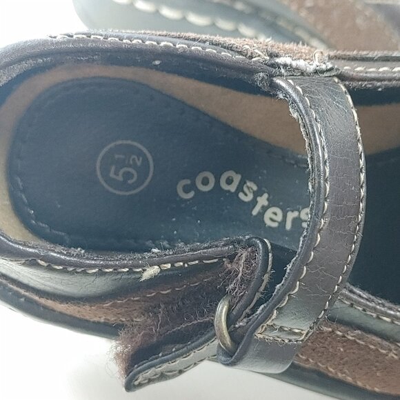 Toddler Girl Sz 5-1/2 Coasters Leather Shoes Brown Hook & Loop Closure - Picture 3 of 4